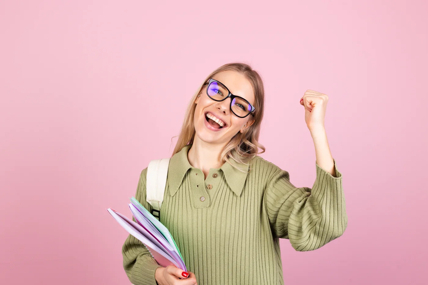 Student celebrating progress after learning